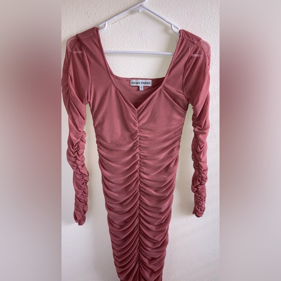 Almost Famous Dresses & Skirts - Almost Famous Ruched Bodycon Mesh Dress in Blush